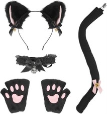 Therian Cat Costume Accessories Set Ears Tail Paw Gloves Choker Cosplay Kit