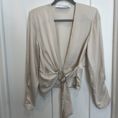 IRO Shirt Women s Sz 34 Champagne Hazal Wrap Top Plunging Office Neutral Lyocell