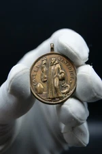 † 18TH SAINT BENEDICT OF NURSIA EXORCISM PROTECTOR BRONZE MEDAL PATINA FRANCE †