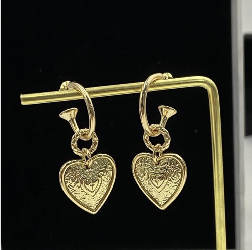 Anthropologie Heart Hoop Earrings Open Gold Boho Textured 14k C-shape Charm - Picture 1 of 8