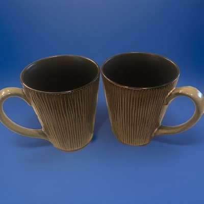 2 Joseph Abboud Style/ Home Trends? Glazed Blue Brown Ventana Ceramic Mug Lot