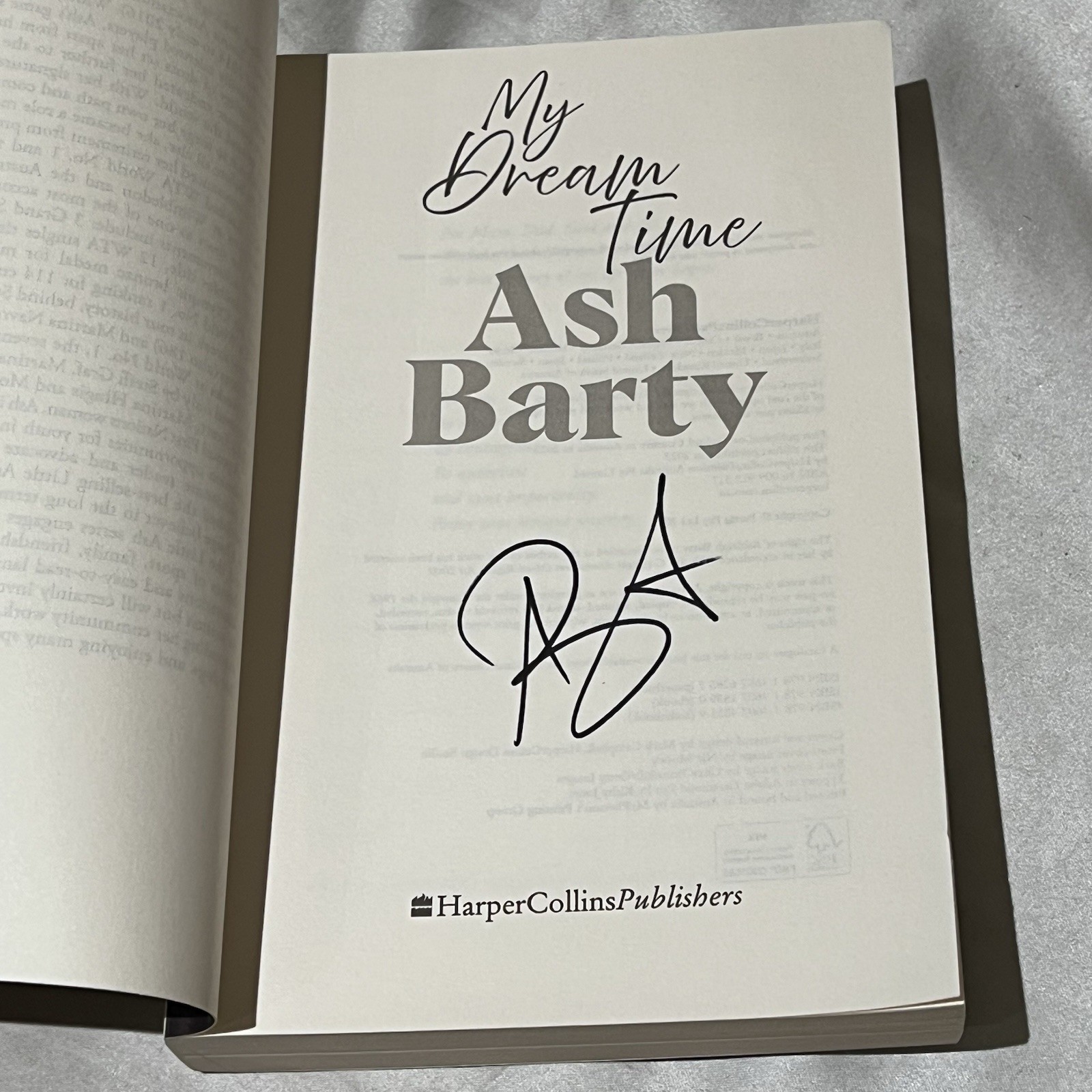 Ash barty signed autographed book my dream time australian tennis merchandise
