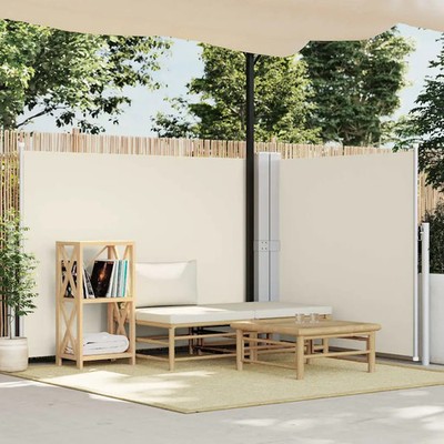 vidaXL Outdoor Retractable Side Awning Cream 55.1 x 236.2 in Privacy Screen