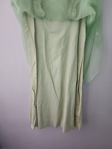 Vintage Gauzy Seafoam Green Gown Lace Trim Plus Size 23" PTP Handmade - Picture 6 of 7