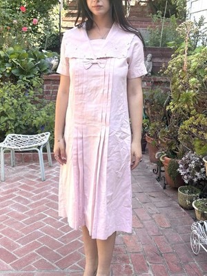 Vintage 80s Laura Ashley 10 Sailor Dress Pink Linen Cotton Embroidered