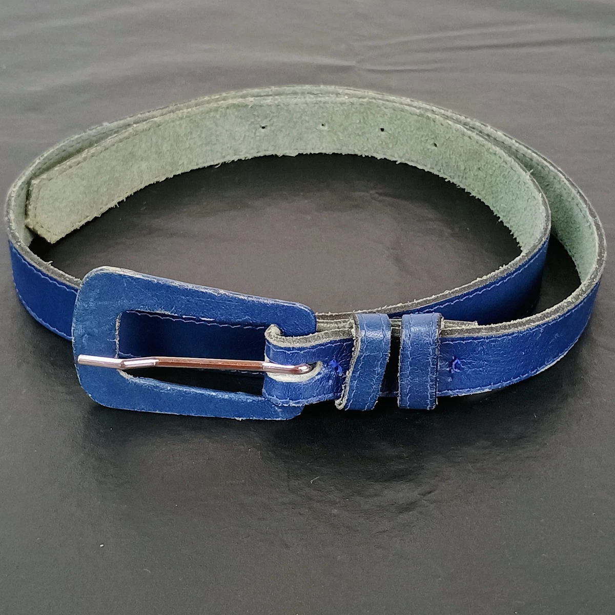 Vintage 1980\'s pale blue grey woven leather nautical preppy Belt Brass buckle Vintage Pat Areias Sterling Silver Inlayed Turquoise Belt  main image 4