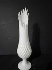 VTG Fenton 14” Milk Glass Swung Vase  Hobnail Footed Pedestal MCM 12 Fingers