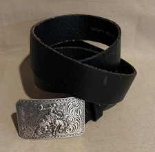 Distressed Leather Nocona Belt Co SIZE 36 Western Cowboy Bucking Bronco Buckle