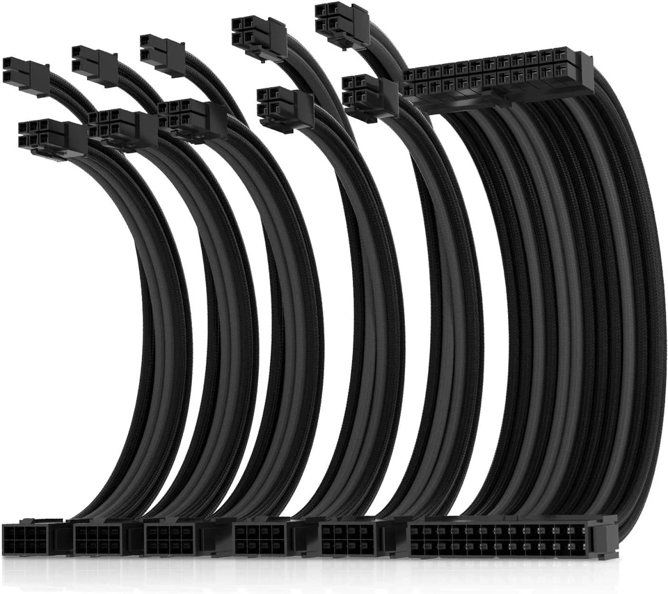 RGB-Enhanced PSU Sleeved Cable Kit - 30cm ATX and PCI-E Extensions for Dual CPUs - Image 3 of 4