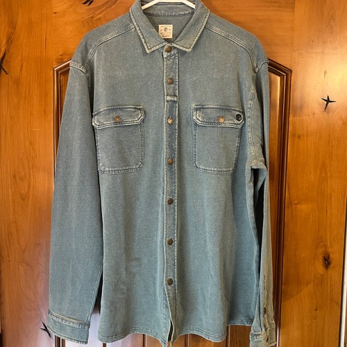 Born Primitive Mens 2XL Denim Vintage Wash Woodsman Stretchy Flannel Button NWT