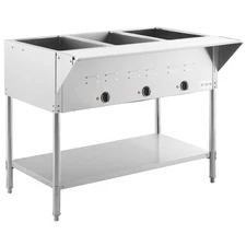 Three Pan Open Well Electric Steam Table with Undershelf - 120V, 1500W
