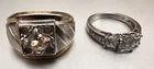 TWO VINTAGE RINGS - 18 KT HGE AND CZ 925 SILVER - COSTUME JEWELRY