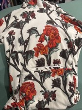 Columbia Floral Fleece Hoodie Womens Medium Cream Red Zip pocket Hiking