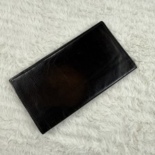 VTG Checkbook Bifold Italian Leather Wallet Black ID Card Holder Slots Pockets