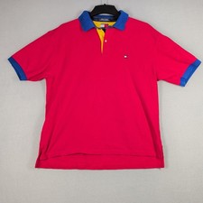 Tommy Hilfiger Polo Shirt Mens XL Red Blue Yellow Colorblock Pique Short Sleeve