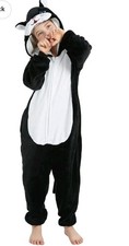 Acogna Black And White Cat Zipper Costume Pajamas Size 8-10 Unisex