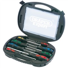 Draper Expert Screwdriver Set In Case SVCM Satin Chrome Plated Blades 8 Pieces