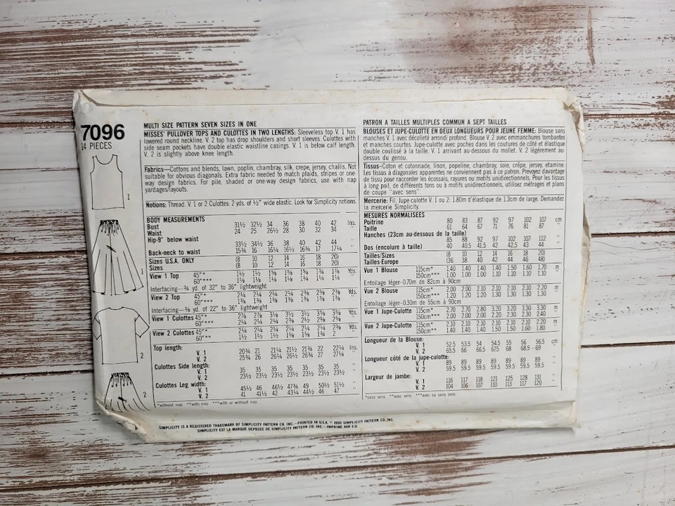 It's So Easy It's Simplicity 7096 Shirt t & Skirt Misses' 8-20 Pattern Uncut - Image 2 of 3