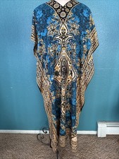 Womens Long Caftan Dress Plus Kimono Kaftan Colorful Print Blue Maxi Hippie Boho