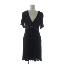 GUCCI Mid Dress XS Black V-Neck Piping Short Sleeve Flare 177781