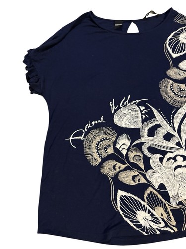 Blusa Desigual manica corta gioiello floreale blu navy bianca donna taglia media - Foto 2 di 10