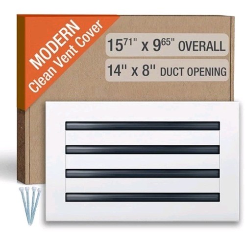Clean Modern AC Vent Cover 14 x 8 (Duct Opening Cutout) - Decorative White Ai... - Picture 1 of 6