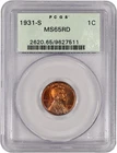1931 S 1C Lincoln Wheat Cent PCGS MS65 RD Red Key Date Coin