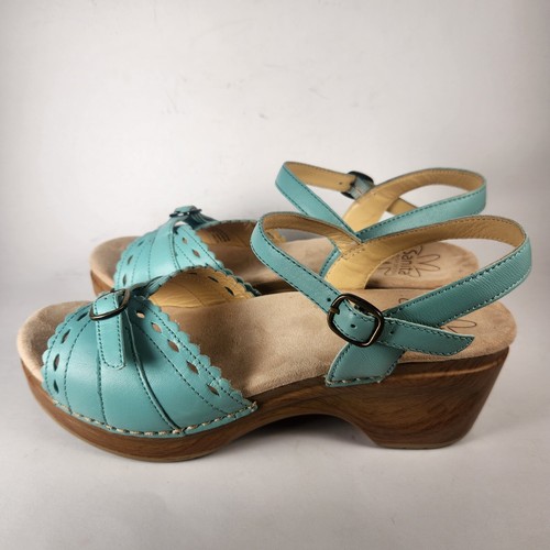 SANITA Women's Dawn Sandal Size 7.5 EU 38 Blue Leather Danish Design Lace Edge - Imagen 10 de 10