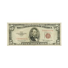 USA 5 Dollars 1953 B Red Seal Fine Condition