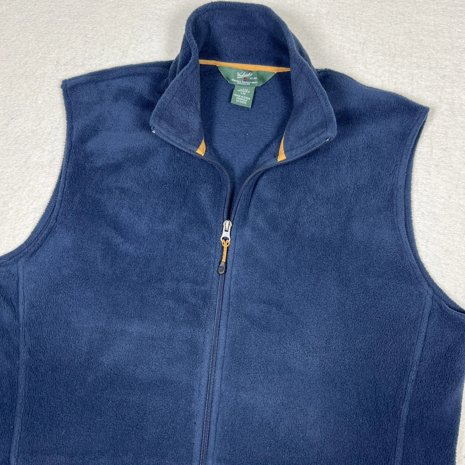 Woolrich Fleece Vest Mens Large Blue Full Zip Pockets Hiking Layering Outdoor