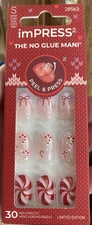 KISS 30 ImPRESS ON NAILS Christmas Holiday "Be Merry" Short Oval Red New