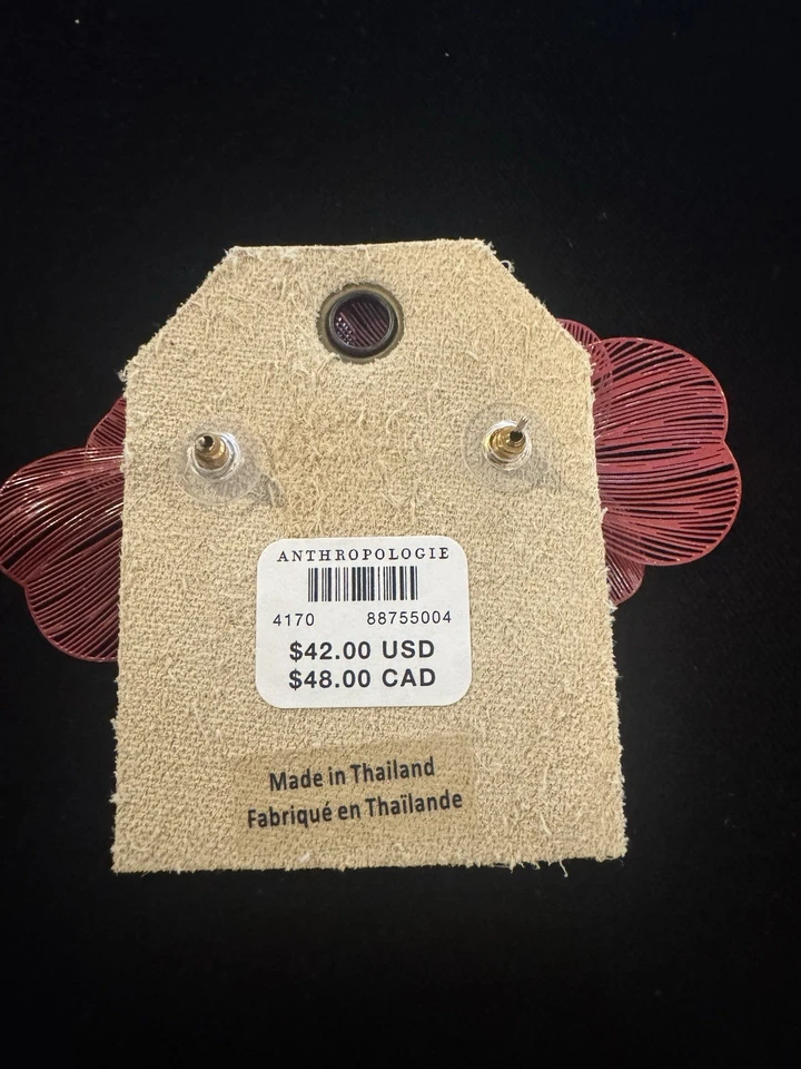 NWT Anthropologie Large Magenta Flower Stud Earrings Metal Rhinestone - Image 2 of 3