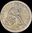 1858 U.S. SEATED LIBERTY SILVER QUARTER 25c COIN (Fine), 168 Years Old!