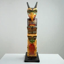 Vintage 20” Hand Carved Wooden Totem Pole Northwest Coast Folk Art Decor