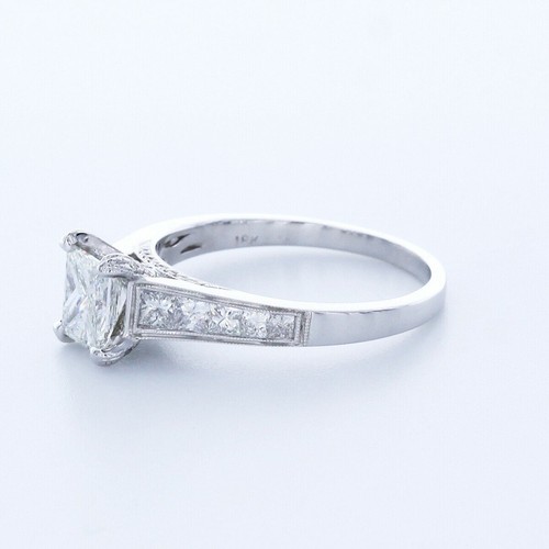 1.9 CT LAB-CREATED DIAMOND E/VS2 PRINCESS CUT 18K WHITE GOLD VINTAGE ACCENT RING - Picture 2 of 3