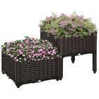 Outsunny 2-piece Elevated Flower Bed Vegetable Herb Planter Plastic, Brown