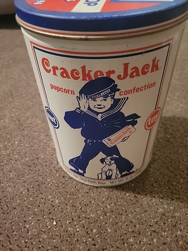 Vintage large Cracker Jack tin empty 312g 11oz 6" round 8"high Tins