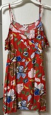 Candies Y2K Red Floral Cold Shoulder Sun Dress w/ Sash Belt Pockets Sz L