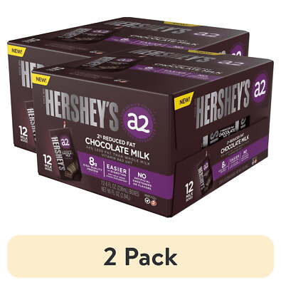 (2 pack) HERSHEY S a2 Milk  Chocolate 2% Reduced Fat Milk Boxes, 8 oz, 12-Pack