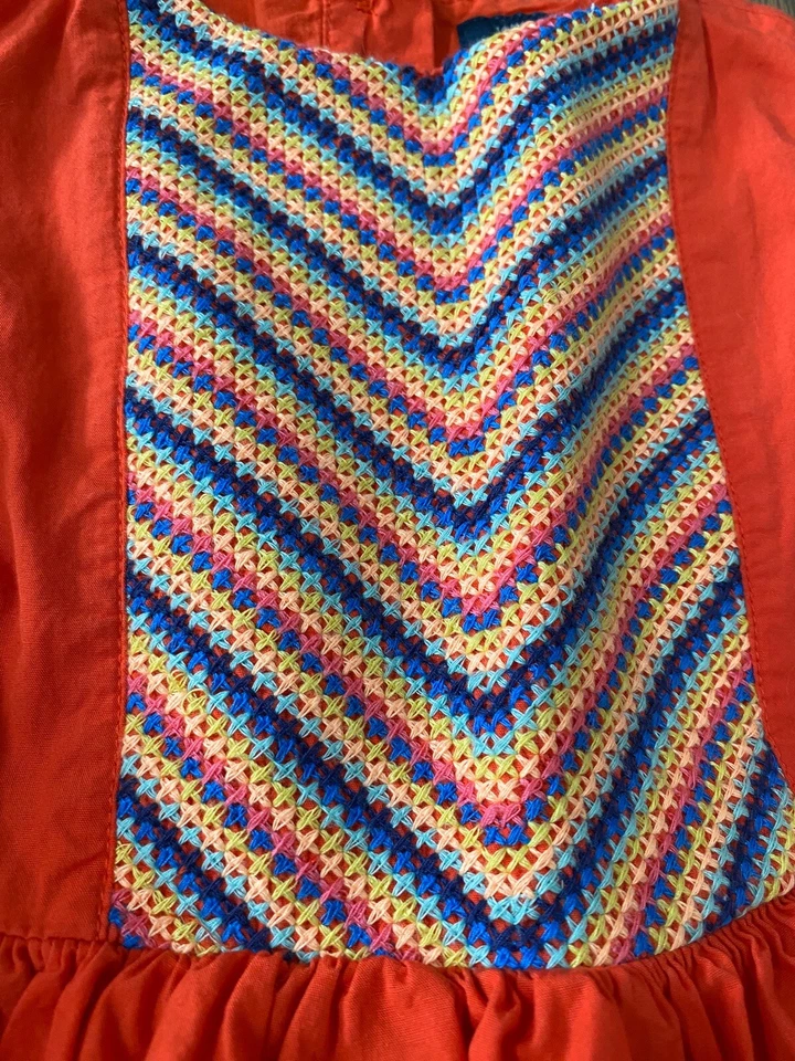 Tommy Hilfiger Vestido Chevron Tejido Naranja Oscuro Sin Mangas Talla 3T Niñas Pequeñas Foto 3 de 4