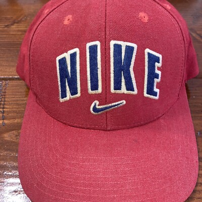 Vtg Nike Spellout Center Swoosh 90s Adjustable Hat Cap Red