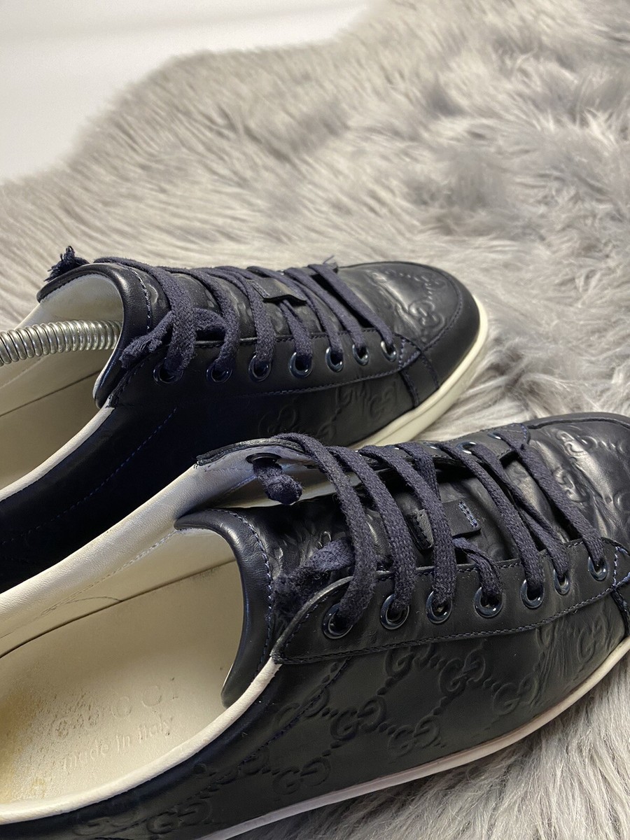 gucci ブラックロゴフラットシューズ Gucci Black Guccissima Brooklyn Leather Low Top Sneakers 7