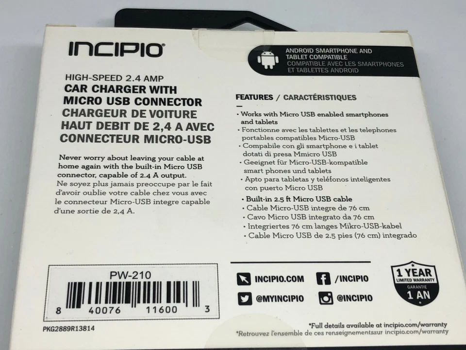 Incipio High Speed 2.4A CAR Charger w/ Micro USB Connector - Black - Image 4 of 4