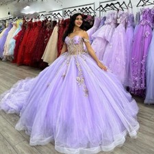 Beaded Purple Quinceanera Dresses Off Shoulder Sweet 15 16 Prom Party Ball Gowns