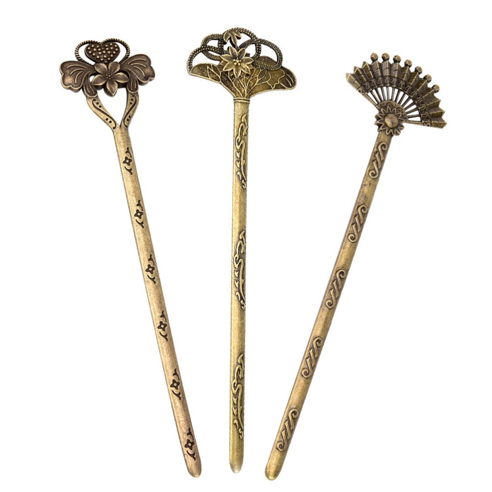 3pcs Vintage Alloy Hair Clips Retro Hair Stick Hair Chopsticks Chignon