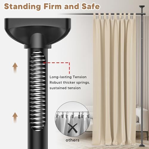 Room Divider Curtain Rod, No Drilling Tension Rod for Room Separation, 4 Black - Bild 6 von 7