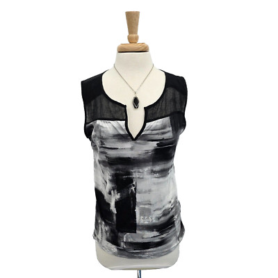 Simply Vera Vera Wang Womens Tank Top Blouse Sz L Black White Sleeveless V-Neck