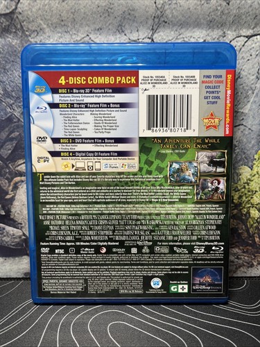 Alice in Wonderland 3D/ Blu-ray/ DVD, 2010, 4-Disc Set No Slip Case - Picture 2 of 4