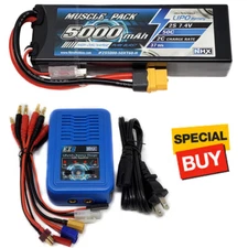NHX Muscle Pack 2S 7.4V 5000mAh 50C Lipo Battery w/ XT60 Connector / EZ6 Charger