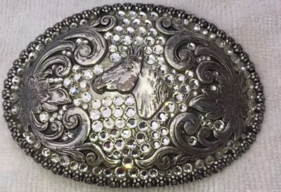 Nocona Blazin Roxx  Horse Head Crystal Western Belt Buckle HORSE 37536.EUC